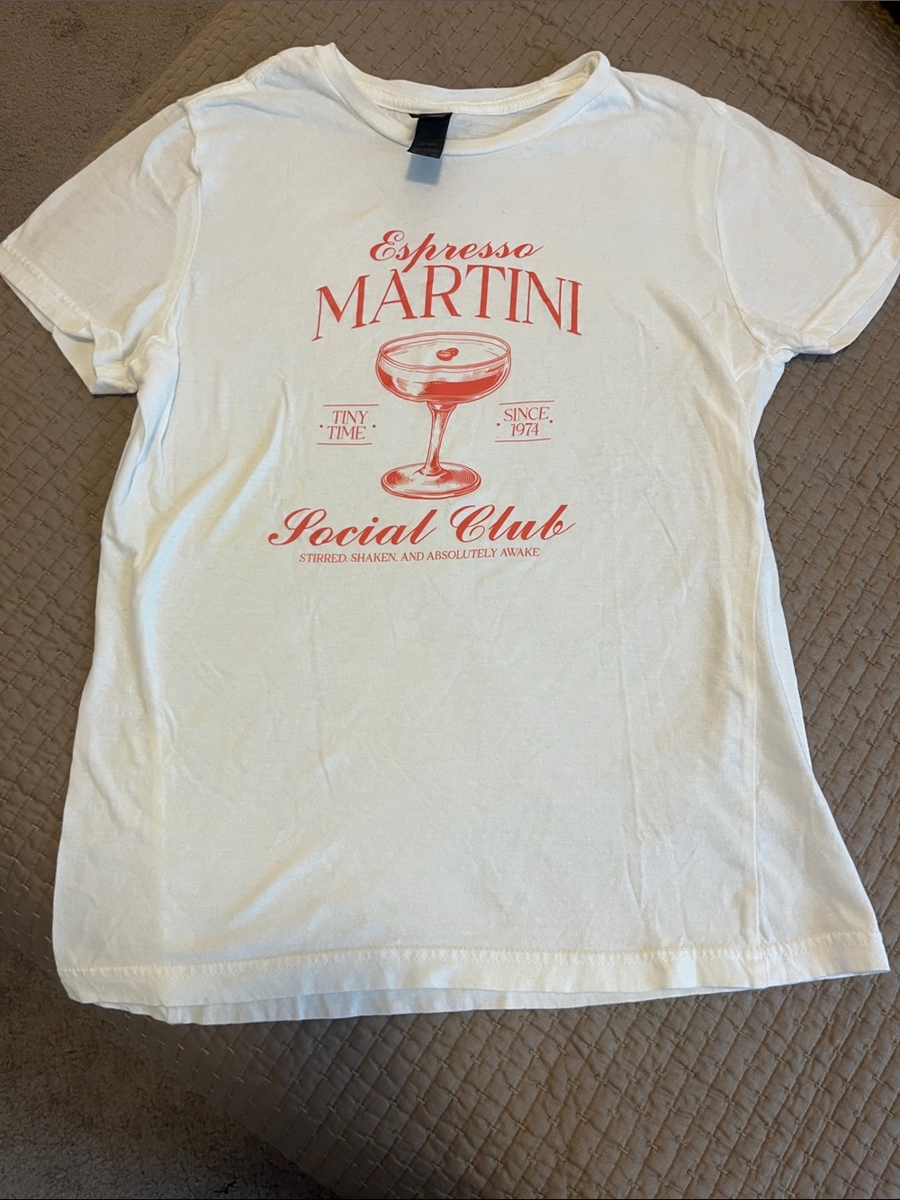 Gildan Espresso Martini Social Club Graphic Tee - White with Coral Print
